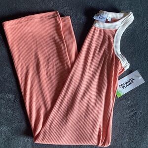 Colorful Planet Coral Ribbed Dress with White Trim
